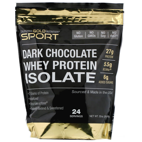 California Gold Nutrition, Dark Chocolate Whey Protein Isolate, 2 lbs (908 g) - The Supplement Shop