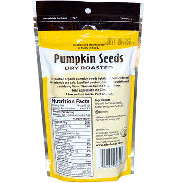 Eden Foods, Organic, Pumpkin Seeds, Dry Roasted, 4 oz (113 g)