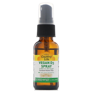 Country Life, Vitamin D3 Spray, Vanilla Bean, 50 mcg (2,000 IU), 150 Ingestible Sprays, 0.81 fl oz (24 ml)