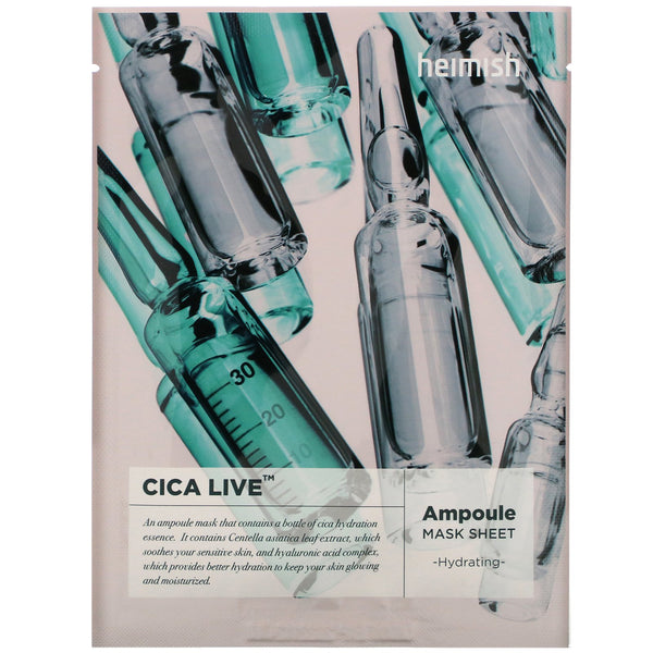 Heimish, Cica Live, Ampoule Mask Sheet, 5 Sheets, 30 ml Each - The Supplement Shop