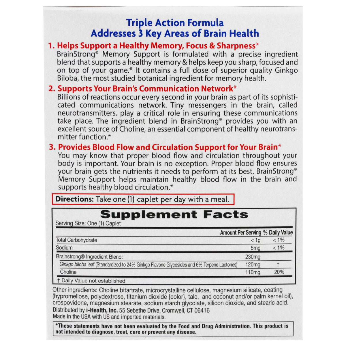 BrainStrong, Memory Support, 30 Caplets | The Supplement Shop