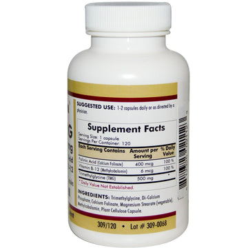 Kirkman Labs, TMG with Folinic Acid & Methyl B-12, 500 mg, 120 Capsules