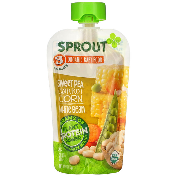 Sprout Organic, Baby Food, 8 Months & Up, Sweet Pea, Carrot, Corn And White Bean, 4 oz ( 113 g) - The Supplement Shop