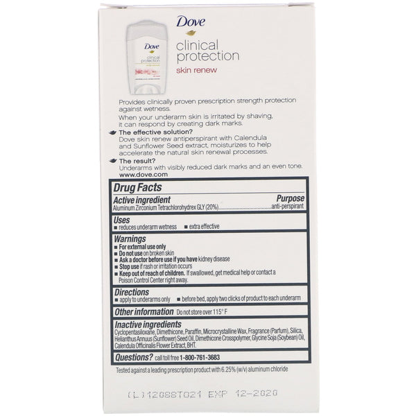 Dove, Clinical Protection, Anti-Perspirant Deodorant, Skin Renew, 1.7 oz (48 g) - The Supplement Shop