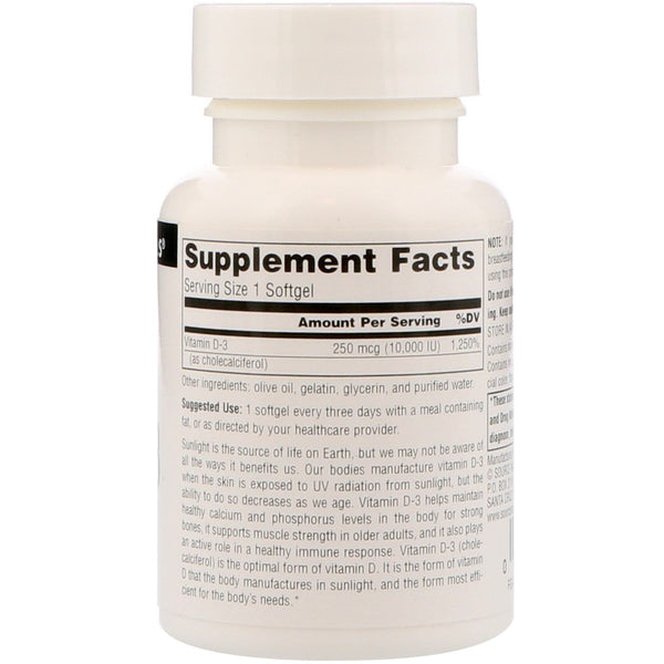 Source Naturals, Vitamin D-3, 10,000 IU, 120 Softgels - The Supplement Shop
