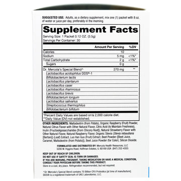 Dr. Mercola, Complete Probiotics Powder Packets, Natural Raspberry Flavor, 30 Packets, 0.12 oz (3.5 g) Each