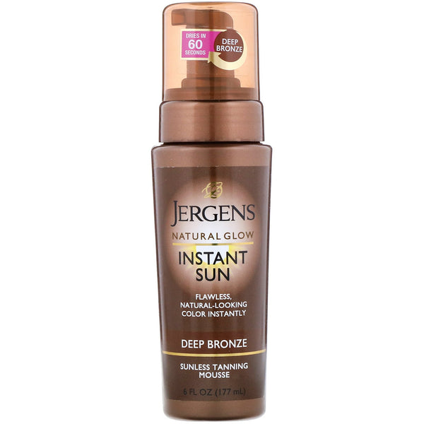 Jergens, Natural Glow, Instant Sun, Sunless Tanning Mousse, Deep Bronze, 6 fl oz (177 ml) - The Supplement Shop