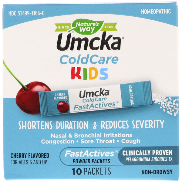 Nature's Way, Umcka, ColdCare Kids, FastActives, For Ages 6 and Up, Cherry Flavored, , 10 Powder Packets - The Supplement Shop