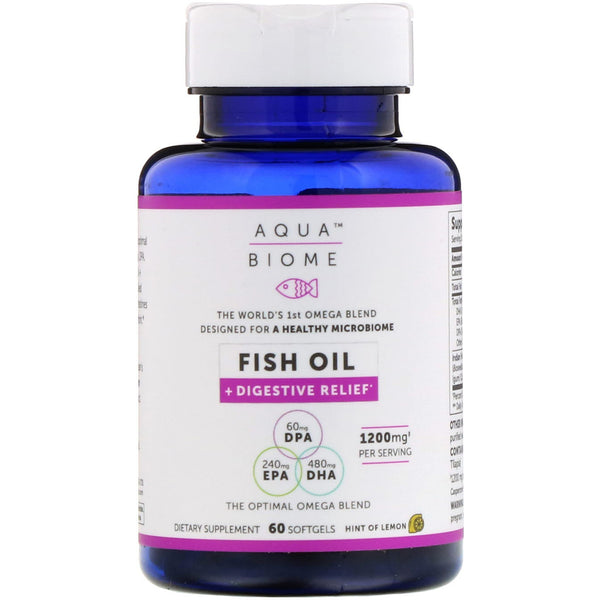 Enzymedica, Aqua Biome, Fish Oil + Digestive Relief, Lemon Flavor, 1,200 mg, 60 Softgels - The Supplement Shop