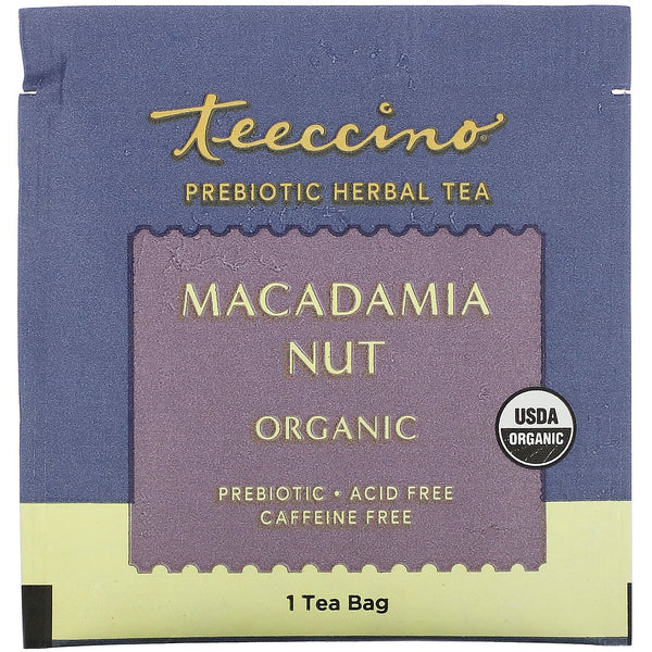 Teeccino, Prebiotic Herbal Tea, Organic Macadamia Nut, Caffeine Free, 10 Tea Bags, 2.12 oz (60 g) - The Supplement Shop