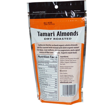 Eden Foods, Organic Tamari Almonds, Dry Roasted, 4 oz (113 g)