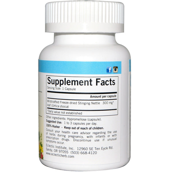 Eclectic Institute, Raw Fresh Freeze-Dried, Nettle, 300 mg, 90 Non-GMO Veg Caps - The Supplement Shop