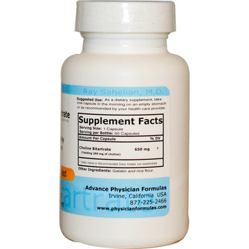Advance Physician Formulas, Choline Bitartrate, 650 mg, 60 Capsules
