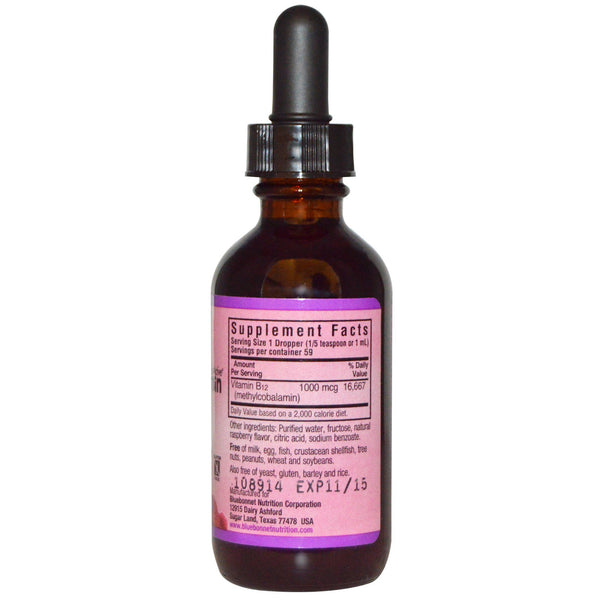 Bluebonnet Nutrition, Liquid Methylcobalamin Vitamin B12, Natural Raspberry Flavor, 1000 mcg, 2 fl oz (59 ml) - The Supplement Shop