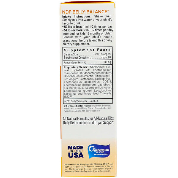 Bioray, Kids, NDF Belly Balance, 11-Strain Probiotic Blend, Berry Flavor, 2 fl oz (60ml) - The Supplement Shop