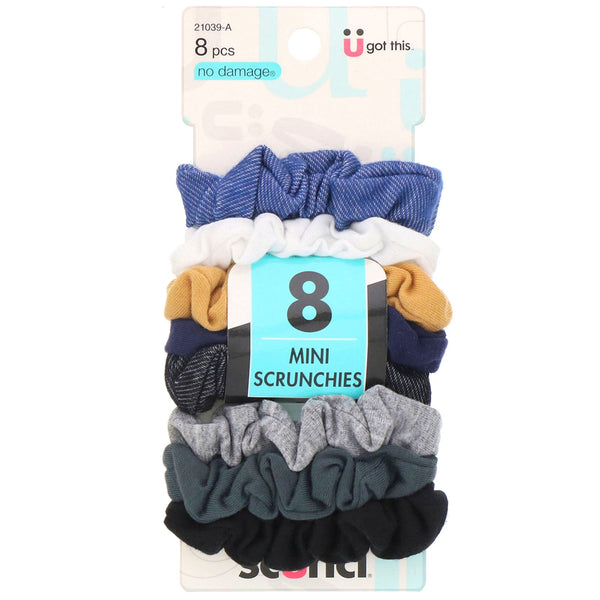Scunci, No Damage, Mini Scrunchies, Assorted Denim Colors, 8 Pieces - The Supplement Shop