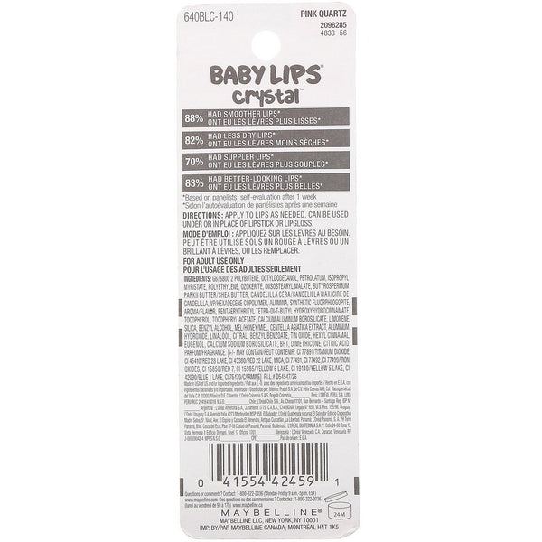 Maybelline, Baby Lips Crystal, Moisturizing Lip Balm, 140 Pink Quartz, 0.15 oz (4.4 g) - The Supplement Shop