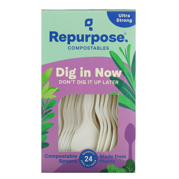 Repurpose, Ultra Strong, Compostable Spoons, 24 Count - The Supplement Shop