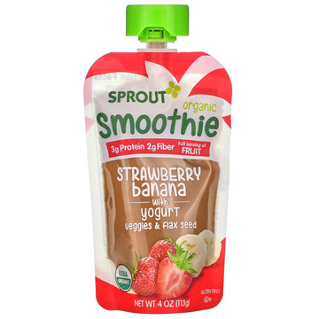 Sprout Organic, Smoothie, Strawberry Banana with Yogurt, Veggies & Flax Seed, 4 oz ( 113 g)