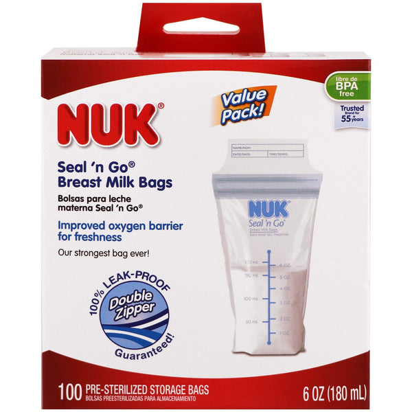 NUK, Seal 'n Go, Breast Milk Bags, 100 Pre-Sterilized Storage Bags, 6 oz (180 ml) Each - The Supplement Shop