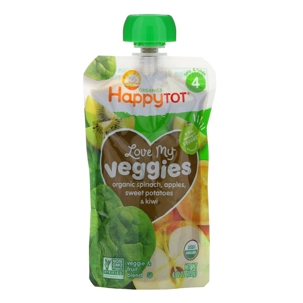 Happy Family Organics, Organics Happy Tot, Love My Veggies, Organic Spinach, Apples, Sweet Potatoes & Kiwi, 4.22 oz (120 g) - The Supplement Shop
