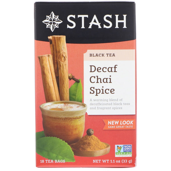 Stash Tea, Black Tea, Decaf Chai Spice, 18 Tea Bags, 1.1 oz (33 g) - The Supplement Shop