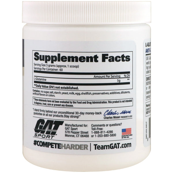 GAT, L-Glutamine, Unflavored, 10.58 oz (300 g) - The Supplement Shop