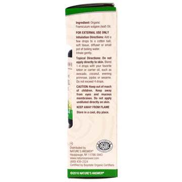 Nature's Answer, 100% Pure Organic Essential Oil, Fennel, 0.5 fl oz (15 ml)