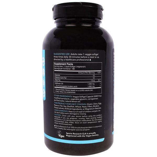 Sports Research, CLA 1250, 1,250 mg, 180 Softgels - The Supplement Shop