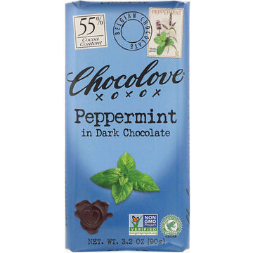 Chocolove, Peppermint in Dark Chocolate, 55% Cocoa, 3.2 oz (90 g)