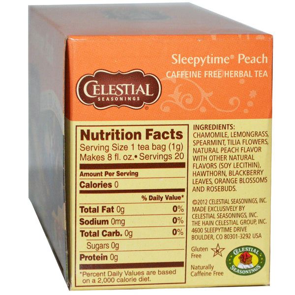 Celestial Seasonings, Herbal Tea, Caffeine Free, Sleepytime Peach, 20 Tea Bags, 1.0 oz (29 g) - The Supplement Shop