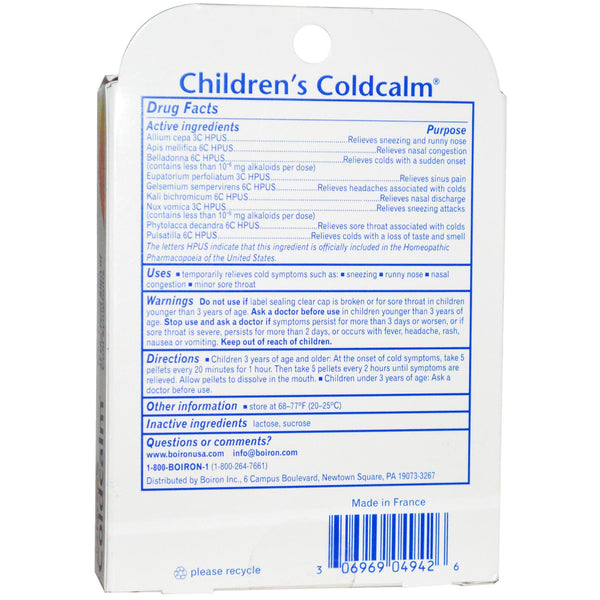 Boiron, Coldcalm, Children's Cold Relief, 2 Tubes, Approx 80 Quick Disolving Pellets Each - The Supplement Shop