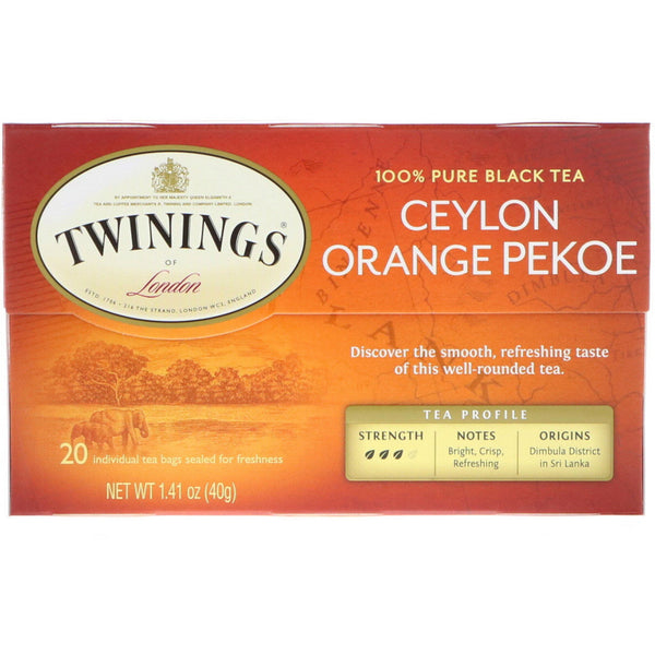 Twinings, Ceylon Orange Pekoe Tea, 20 Tea Bags, 1.41 oz (40 g) - The Supplement Shop