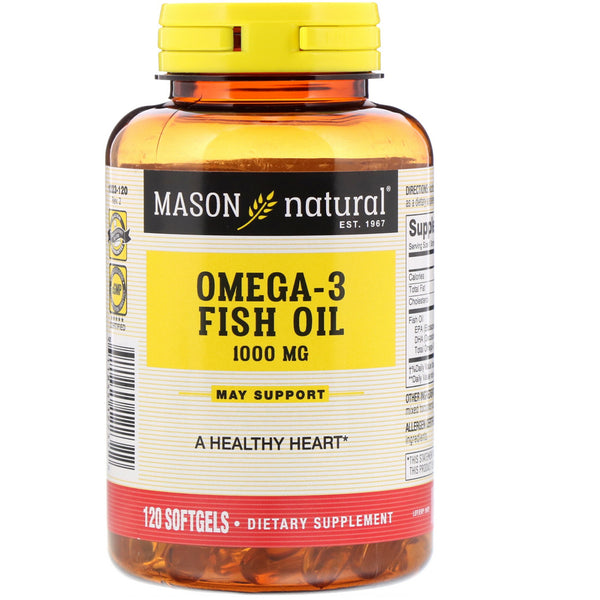 Mason Natural, Omega-3 Fish Oil, 1,000 mg, 120 Softgels - The Supplement Shop