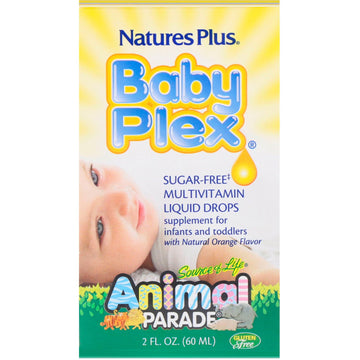 Nature's Plus, Source of Life, Animal Parade, Baby Plex, Sugar Free Multivitamin Liquid Drops, Natural Orange Flavor, 2 fl oz (60 ml)