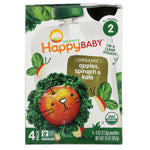 Happy Family Organics, Happy Baby, Organics, Stage 2, 6+ Months, Apples, Spinach & Kale, 4 Pouches, 4 oz (113 g) Each - The Supplement Shop