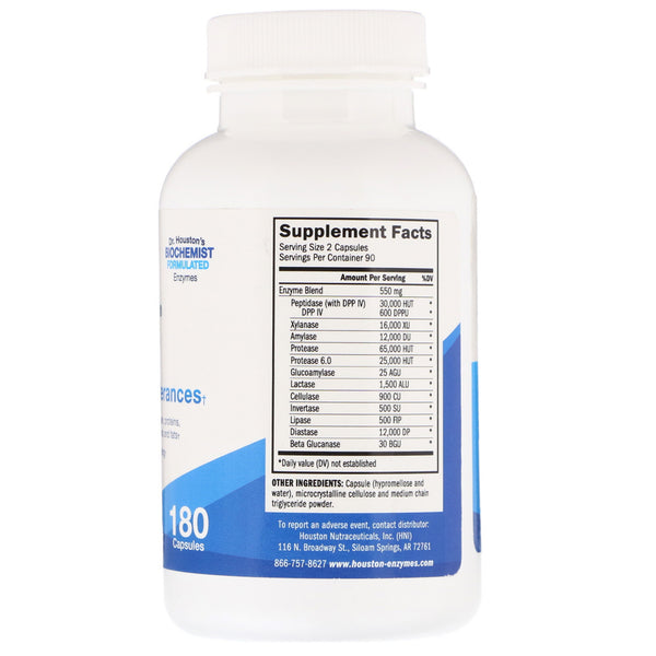 Houston Enzymes, TriEnza, Enzyme For Digestive Intolerances, 180 Capsules - The Supplement Shop
