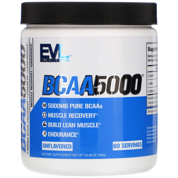 EVLution Nutrition, BCAA5000, Unflavored, 10.58 oz (300 g) - The Supplement Shop