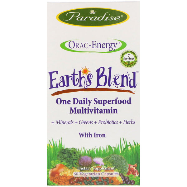 Paradise Herbs, ORAC-Energy, Earth's Blend, One Daily Superfood Multivitamin, With Iron, 60 Vegetarian Capsules - The Supplement Shop