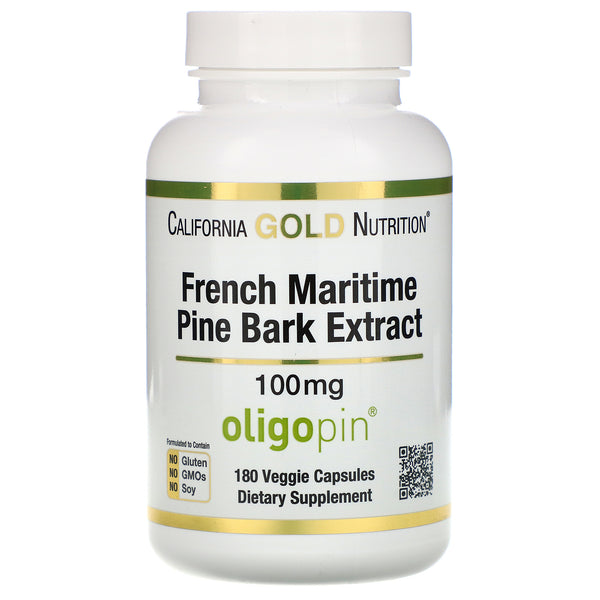 California Gold Nutrition, French Maritime Pine Park Extract, Oligopin, Antioxidant Polyphenol, 100 mg, 180 Veggie Capsules - The Supplement Shop