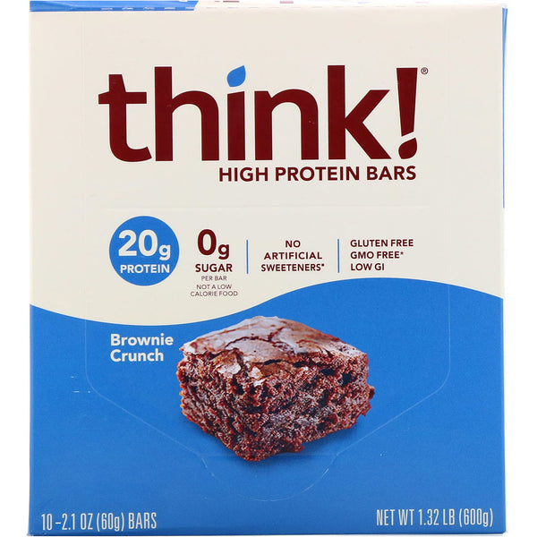 ThinkThin, High Protein Bars, Brownie Crunch, 10 Bars, 2.1 oz (60 g) Each - The Supplement Shop