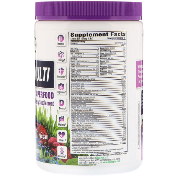 Greens Plus, Advanced Multi, Wild Berry Superfood, 9.4 oz (267 g) - The Supplement Shop