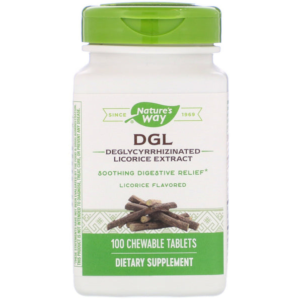 Nature's Way, DGL, Deglycyrrhizinated Licorice Extract, Licorice Flavored, 100 Chewable Tablets - The Supplement Shop