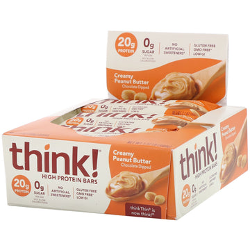 ThinkThin, High Protein Bars, Creamy Peanut Butter, 10 Bars, 2.1 oz (60 g) Each