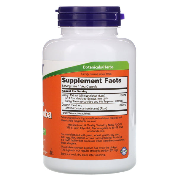 Now Foods, Ginkgo Biloba, Double Strength, 120 mg, 200 Veg Capsules - The Supplement Shop
