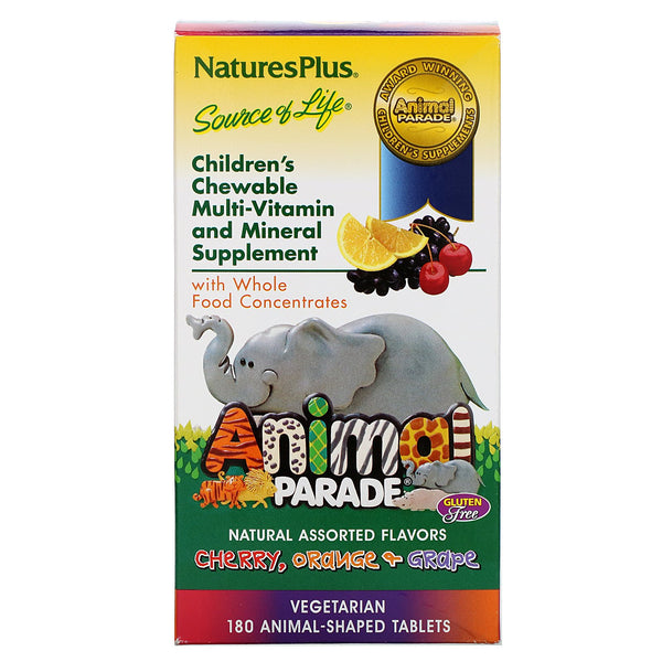 Nature's Plus, Animal Parade, Children's Chewable Multi-Vitamin and Mineral, Assorted Flavors, 180 Animal-Shaped Tablets - The Supplement Shop