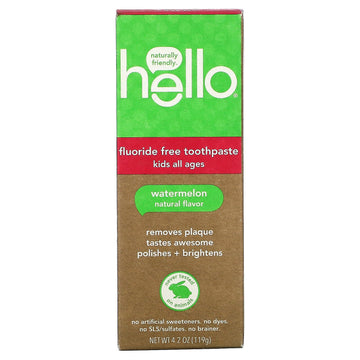 Hello, Kids, Fluoride Free Toothpaste, Watermelon, 4.2 oz (119 g)