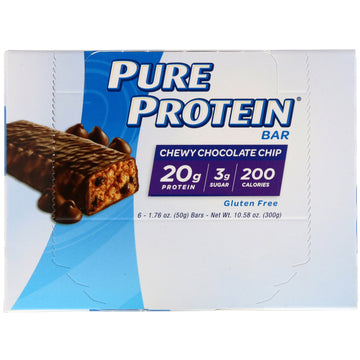 Pure Protein, Chew Chocolate Chip Bar, 6 Bars, 1.76 oz (50 g) Each