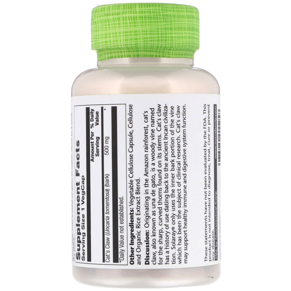 Solaray, Cat's Claw, 500 mg, 100 VegCaps - The Supplement Shop