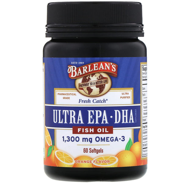 Barlean's, Fresh Catch Fish Oil, Omega-3, Ultra EPA/DHA, Orange Flavor, 60 Softgels - The Supplement Shop